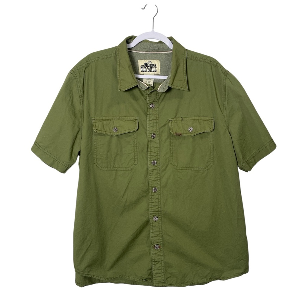 Old Mill Olive Green Button Down Shirt Mens XL 100% Cotton Utility Style